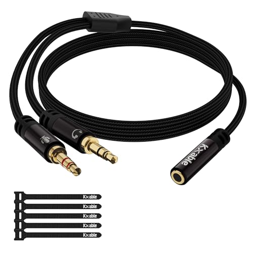 Kxable Headphone Splitter for Computer, 3.5mm Female to Dual 3.5mm Male Audio Splitter Cable, Stereo Jack Earphones Headset to PC Laptop Adapter, 1/8inch 2-in-1 Y Separator Aux Dongle Converters, 2FT - size: 2FT