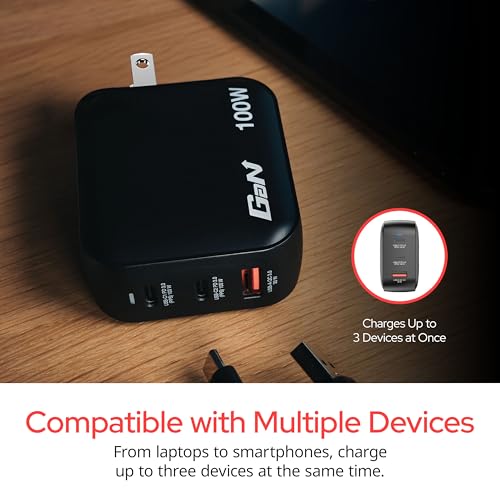 Verbatim Mini GaN Wall Charger 100W 3 Port 2X USB-C Ports PD 3.0 (PPS) up to 100W 1x USB-A Port QC 3.0 up to 30W - size: 3 Ports, style: 100W