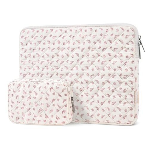 MOSISO Laptop Case 14 inch, 14 inch Puffy Laptop Sleeve Bag Compatible with HP Lenovo Dell ASUS Acer,HP Stream,Dell Latitude,Lenovo IdeaPad, Elegant Little Blossom Square Quilted Bag&Small Case, Pink - color: Pink, size: 14 inch