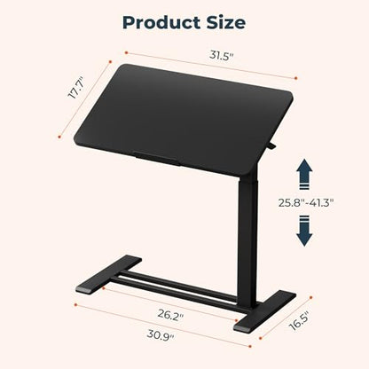 32''Pneumatic Overbed 90°Tilting Bedside Table,Small Standing Desk | 31.5" W x 17.7" D, Black Rolling Bedside Table,Hospital BedTable,Medical Bedside Table,Overbed Table with Wheels,Mobile Desk - color: Black, size: 3218