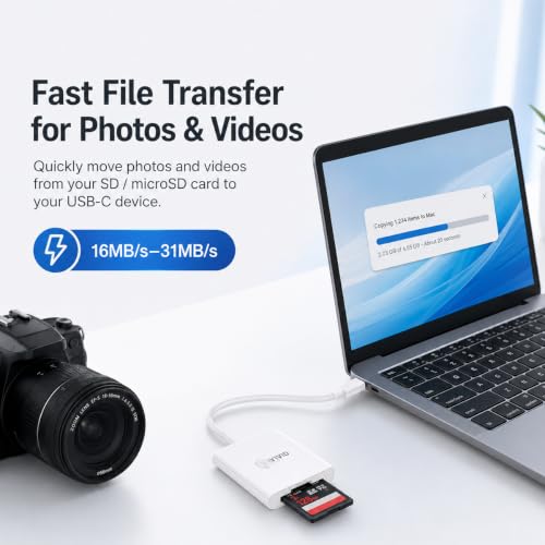 SD Card Reader for iPhone17/16/15 Pro Max/iPad/MacBook, Android Phones | USB C, Support SD, Micro SD & TF Card, Plug and Play, No App Driver Required, USB C SD Cards Reader for Camera Viewer - color: White