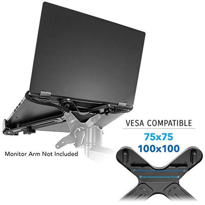 Mount-It! VESA Laptop Tray for Monitor Arm, Laptop VESA Mount Tray 75x75 100x100, Adjustable Notebook Arm Mount 11–17”, Ventilated Cooling Design with Secure Ledge Stopper, 17.6 lb Capacity