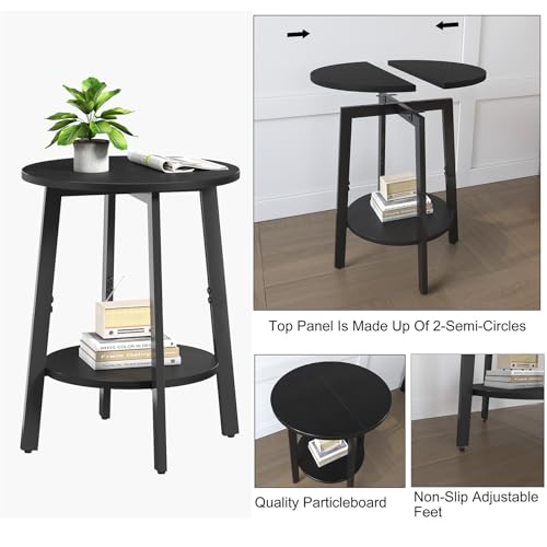 sthmec Side Table Set of 2, Small Round End Table with Storage Shelf for Small Space, 2-Tier Black Bedside Table Sofa Couch Table, Nighstands Set of 2 Accent Table for Living Room, Bedroom, Black - color: Black