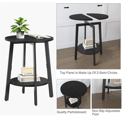 sthmec Side Table Set of 2, Small Round End Table with Storage Shelf for Small Space, 2-Tier Black Bedside Table Sofa Couch Table, Nighstands Set of 2 Accent Table for Living Room, Bedroom, Black - color: Black