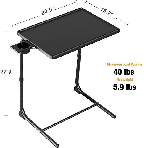 Allpop TV Tray Table - Adjustable TV Dinner Tray for Eating, Folding Laptop Table with 6 Heights & 3 Tilt Angles, Cup Holder on Couch & Bed, Black - color: Black, size: Allpop-TV Tray