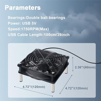 USB Computer Cooling Fan 5V USB Power with Speed Controller USB Router Fan for Router TV Box Mini PC Cabinet 120mm - size: 120mm