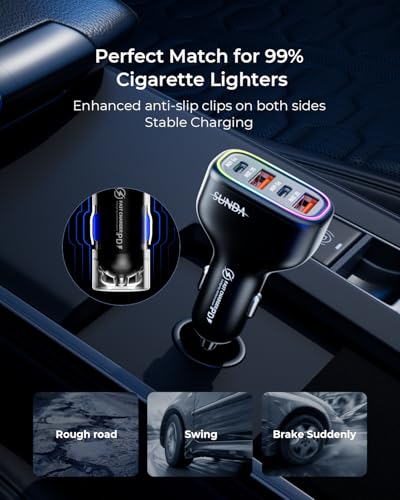 USB C Car Charger, 126W [Dual PD60W&QC30W] Cigarette Lighter USB Car Charger Adapter Fast Charging 4 Ports Car Phone Charger for iPhone 16/15/14/13/12, Samsung Galaxy S24/S23 Google Pixel Laptop