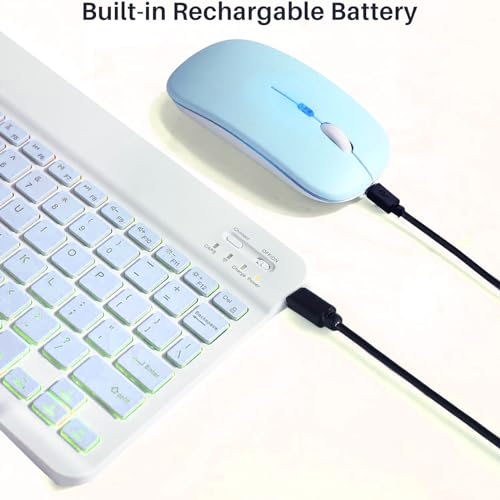 Bluetooth Keyboard and Mouse Combo for iPad - Rechargeable Wireless Keyboard & Mouse with 7-Color Backlit Compatible with iPad 9th/8th Gen, iPad Pro/Air/Mini, iPhone14/13/12 Pro,(10 inch Blue) - color: blue
