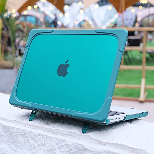 Batianda Heavy Duty Case for MacBook Pro 14 inch 2026-2021, Deep Teal | Fits M5/M4/M3/M2/M1 Pro Max Chip, Ergonomic Foldable Stand Holds 22 lbs, Shockproof Bumper, Matte Translucent Hard Shell - color: Deep Teal