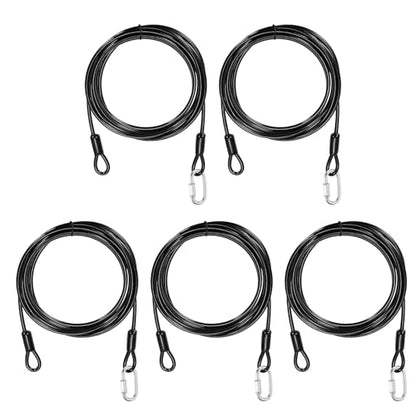 PATIKIL Security Cable Lock (3/16" Dia 9.8ft, Black)(5 Set) Vinyl Coated 304 Stainless Steel Double Loop Flexible Wire Rope Safety Cable with Quick Links Locking Connectors - color: Black, size: 3/16" x 9.8ft