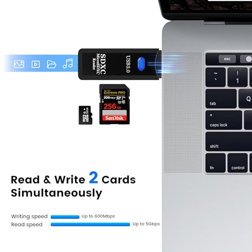 USB3.0 SD/TF Card Reader, USB 3.0 5Gbps High-Speed Dual Slot OTG Memory Card Adapter for TF/Micro SD/SD/SDXC/Micro SDXC/Micro SDHC Memory Cards, Compatible with MacBook Pro/Air (Black) - size: Card-Reader-3.0-Black
