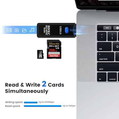USB3.0 SD/TF Card Reader, USB 3.0 5Gbps High-Speed Dual Slot OTG Memory Card Adapter for TF/Micro SD/SD/SDXC/Micro SDXC/Micro SDHC Memory Cards, Compatible with MacBook Pro/Air (Black) - size: Card-Reader-3.0-Black