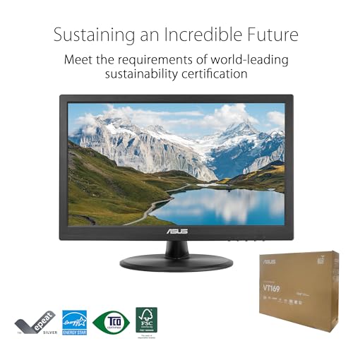 ASUS 15.6” 1080P Touch Monitor (VT169HE) - Full HD, 10-Point Touchscreen, IPS, Wide Viewing Angle, Frameless, Eye Care, Flicker Free, Low Blue Light, HDMI, Windows 11 Compliance, VESA Mountable - style: 16" IPS Touch