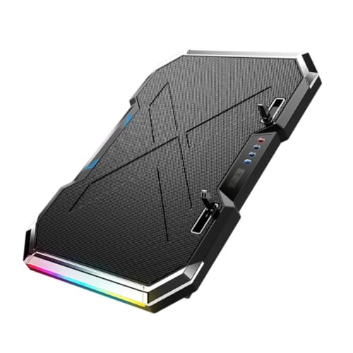 RGB LED Laptop Cooling Pad with 7-Gear Adjustable Ventilated Support, Alloy Material, Quiet Cooling Effect for Gaming Laptops, Black Cooler Stand with 7-Angle Adjustment