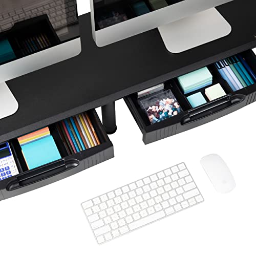 Mind Reader Dual Monitor Stand, Height Adjustable, Desktop Organizer, Laptop Riser, Office, 38.5"L x 11"W x 2.55-6.5"H, Black - size: 1 Tier with Drawer