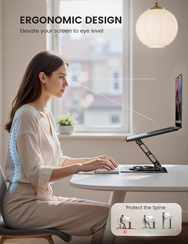Lamicall Adjustable Laptop Stand for Desk 360° Rotating Base for 10-17.3'' | Aluminum Laptop Riser, Ergonomic Computer Stand Foldable Protable fits MacBook Neo Air Pro Dell HP Lenovo Office Home Black - color: Black