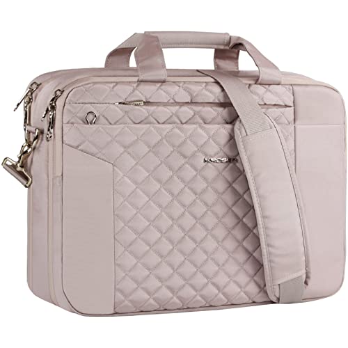 KROSER Laptop Bag 15.6 Inch Briefcase Shoulder Bag Water Repellent Laptop Bag Bussiness Carrying Handbag | Built-in luggage strap & TSA friendly, multi compartments, suitable for business, office, travel, men and women - color: Grey Pink