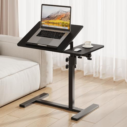 Overbed Table with Wheels Rolling, Adjustable Mobile Bedside Desk, Flip-Top, Laptop Table, C Shaped End Side Table for Couch, Sofa, Bed, Recliner and Home Use, Large Black - color: Large Black