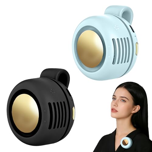 Portable Fan,2-in-1 Waist Clip On Bladeless, Ultra-Quiet Mini Personal Neck Fan 3 Speeds with 360°Adjustable Clip USB Rechargeable for Hiking,Office & Outdoor - color: Black+Bule