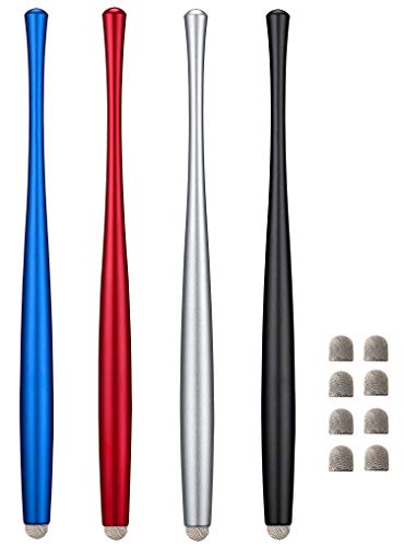 Slim Waist Stylus Pens for Touch Screen, Compatible with iPad, iPhone, Kindle Fire, 8 Extra Replaceable Hybrid Fiber Tips (Black,Silver,Blue, Red) - color: Black