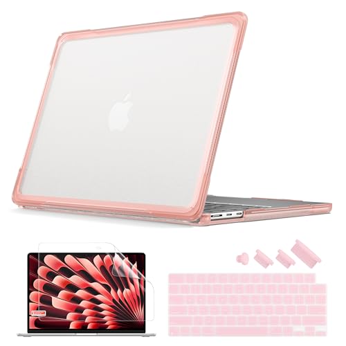 Batianda Ultimate Case for MacBook Air 13.6 inch 2022-2026, Peach Pink | Fits M2/M3/M4/M5 Model, Lightweight Slim Design, Carbon Fiber Side Texture, Matte Translucent Rugged Hybrid Protective Shell - color: Peach Pink