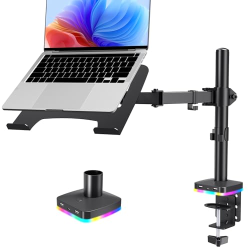 Afaloona RGB Convertible Laptop and Monitor Mount with USB Hub, Adjustable | 3 USB Ports for Data Transfer & Charging | Fits 13-32" Monitors & 11-17" Laptops | up to 18 lbs | VESA 75x75-100x100mm - size: RGB Laptop Stand