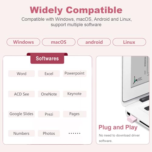 Norwii Wireless Presentation Clicker, PowerPoint Clicker with Laser Pointer | Presentation Remote for PowerPoint Presentations, Plug & Play USB Slide Advancer, Compatible with Mac/Windows/Linux/Android - color: Pink