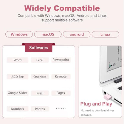 Norwii Wireless Presentation Clicker, PowerPoint Clicker with Laser Pointer | Presentation Remote for PowerPoint Presentations, Plug & Play USB Slide Advancer, Compatible with Mac/Windows/Linux/Android - color: Pink