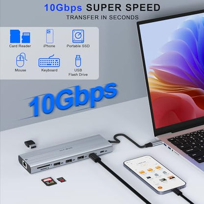 14-in-1 USB C Docking Station with 140W PD 3.1, Triple Display Docking Station (DP 1.4 + Dual HDMI 4K), 2.5Gb Ethernet Hub, 10Gbps Data Premium Laptop Docking Station for MacBook Pro, Dell XPS, HP