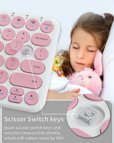 Wireless Keyboard Mouse Combo, mini Quiet Keyboard (Pink White) | 78 Keys Portable Ultra-Thin Keyboard for Laptop, Computer, PC, Notebook, Tablet, Windows, Mac OS - color: PINK WHITE