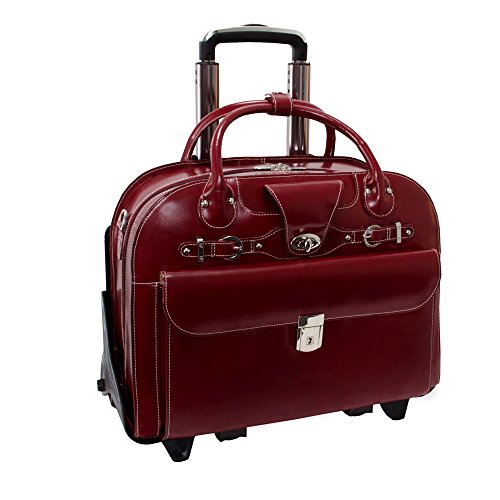 McKlein ROSEVILLE, Top Grain Cowhide Leather, 15" Leather Detachable -Wheeled Ladies' Laptop/Computer & Tablet Business Briefcase Bag/Women's Rolling Overnight Travel Bag, Removable trolley case - color: Black