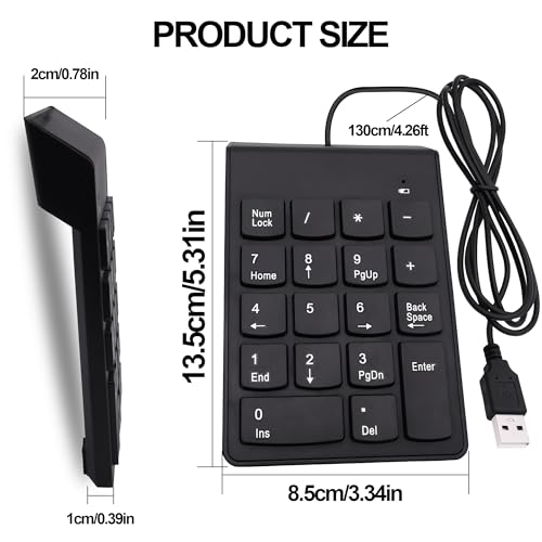 USB Numeric Keypad Wired Number Pad Portable USB Numpad 18 Key Number Keyboard for Laptop, PC, Computer, Desktop- Black