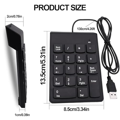 USB Numeric Keypad Wired Number Pad Portable USB Numpad 18 Key Number Keyboard for Laptop, PC, Computer, Desktop- Black