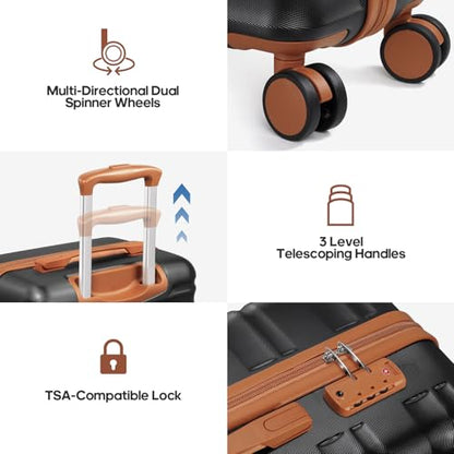 3 Piece Luggage Set, 20 Inch Carry On Luggage 22x14x9 Airline Approved, Hardside Suitcases with Wheels, Suitcase Set with YKK Zipper&TSA Lock, Travel Set - color: Black, size: 3 piece set (20inch)