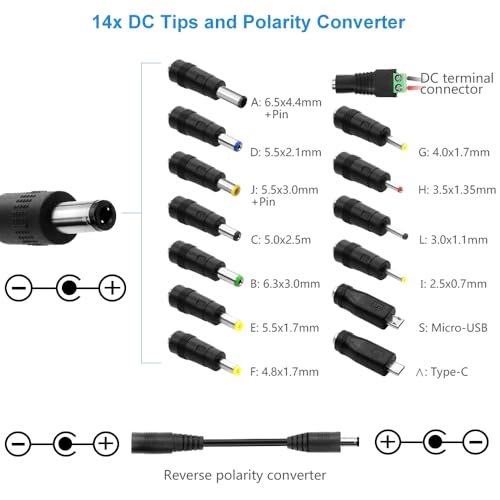 SHNITPWR Universal AC to DC Adapter 3V ~ 24V 2A 48W Switching Power Supply | 100V-240V AC to DC Converter,Variable DC Power Supply with 14 Tips/Polarity Reversal Cable for 12V 24V LED Lights Strip