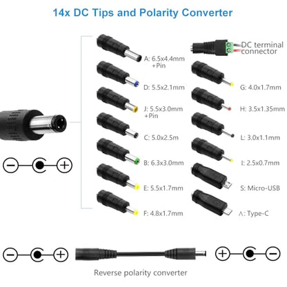 SHNITPWR Universal AC to DC Adapter 3V ~ 24V 2A 48W Switching Power Supply | 100V-240V AC to DC Converter,Variable DC Power Supply with 14 Tips/Polarity Reversal Cable for 12V 24V LED Lights Strip