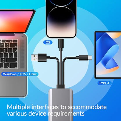 5-in-1 Multi Memory Card Reader,Aluminum SD/TF/CF/MS/M2/Cfast/Memory Stick Pro Duo/Micro SD Card Reader Adapter for i-Phone/i-Pad USB C and USB A Devices,No Application Required Plug and Play | Micro SD Card Reader Adapter for i-Phone/i-Pad USB C and USB