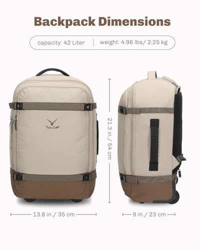 Hynes Eagle Rolling Backpack 42L Backpack with Wheels Airline Approved Carry on Luggage Laptop Travel Suitcase Bag for Women Men Khaki - color: Khaki