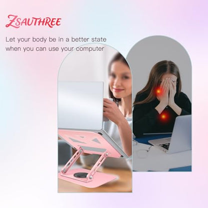 3-Year Swivel Laptop Stand -360°Rotating,Ergonomic Adjustable Metal Design,Fits10-16 Laptops,Ideal for Office&Travel,Foldable&Portable,Mechanical Style,Perfect for Women (Pink) - color: Pink