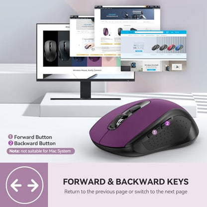 TECKNET 2-in-1 Bluetooth Mouse (BT 5.0/3.0+2.4Ghz), 6-Level 4000 DPI-Purple | BT 5.0/3.0 & 2.4G wireless mouse with 4000 DPI, silent clicks, ergonomic design, and USB receiver for laptop and PC. - color: Purple