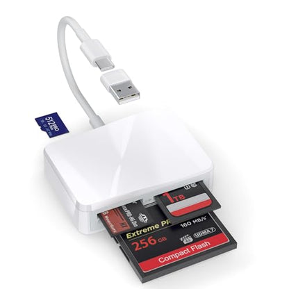 SD Card Reader, 4 in 1 USB C to SD/TF/CF/MS Card Reader with USB to USB C Adapter Memroy Card Reader for iPhone 17/16/15 Pro Max iPad Pro MacBook Pro/Air iMac M4/M3/M2 Android Phone/Tablet PC (White) - color: Whtie