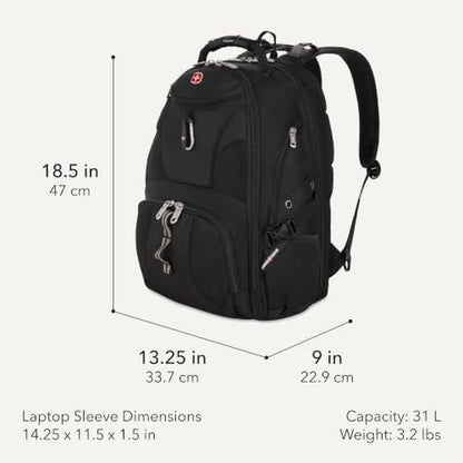 SWISSGEAR Sion 2-Piece Travel Set, Softside Expandable Carry-On Spinner Bundled with 1900 ScanSmart 17" Laptop Backpack with RFID Blocking & Tech Organization, Black - color: Black, size: 2-Piece Set (Carry-On/Backpack)