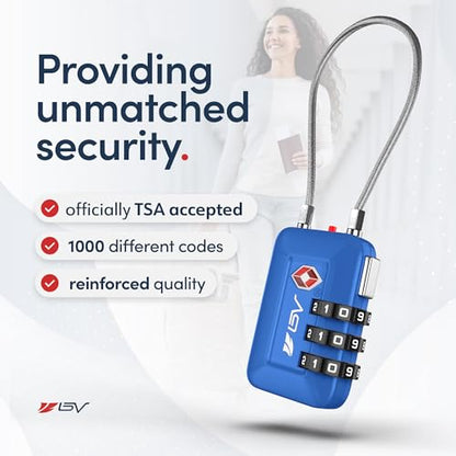 TSA Accpeted Luggage Travel Lock, Set-Your-Own Combination Lock for School Gym Locker, Luggage Suitcase Baggage Locks, Filing Cabinets, Toolbox, Case (Blue, 4 Pack) - color: Blue 4-Pack