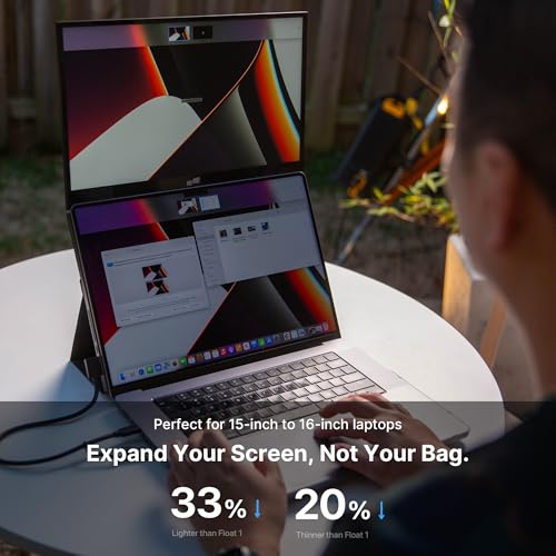 New Mobile Pixels Duex Float 2 Pro 2.5 K Portable Monitor, 16" Laptop Screen Extender (Built-in Kickstand), USB C/HDMI Stacked Monitor Extender with Dual Speakers, Windows, MacOS, Switch, Android