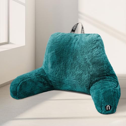 Nestl Fur Reading Pillow, Stylish Back Pillow for Bed Sitting Up, Faux Fur Bed Chair Pillow with Arms, Reading Pillows for Sitting in Bed Adult & Kids, Sit Up Back Support Pillow for Bed Rest - Teal - color: Teal, size: Reading Pillow
