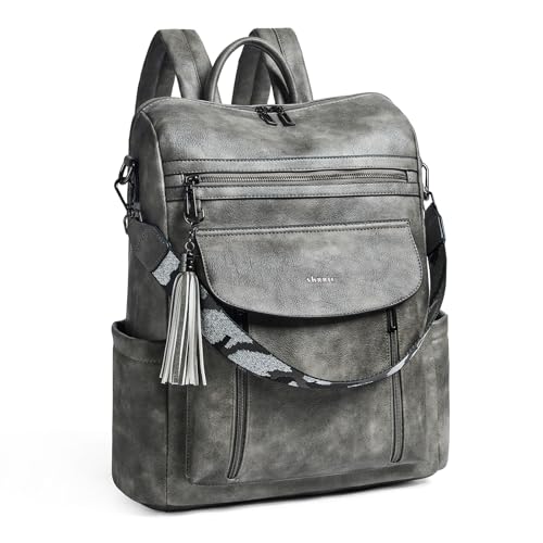 Laptop Backpack for Women 15.6 inch,Travel Leather Backpack Purse Nurse Teacher Carry on Backpack Computer Bag,Professional Water-Resistant College Business Work Casual Daypack,Deep Gray - color: Two-toned Deep Gray