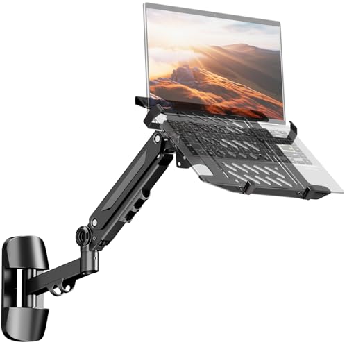 PUTORSEN 2-in-1 Laptop Wall Mount for 10-17" Notebook & 17-40" Screen | Adjustable Gas Spring Arm, Full Motion Adjustable, Holds 2.2-26.4 Lbs, 360° Tilt & Swivel, Black, Ideal for Home & Office