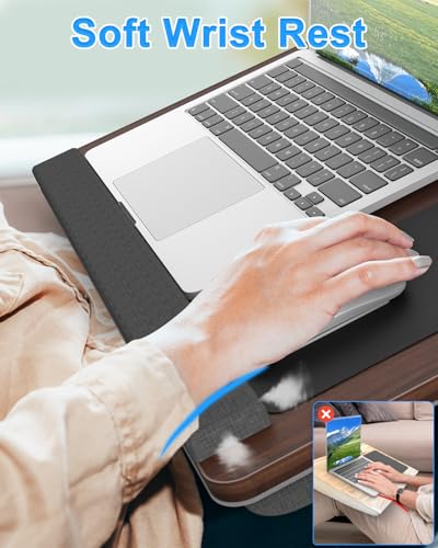 HETTHI Laptop Lap Desk, Portable Large Laptop Desk for Bed, Up to 17 in Lap Table with Wrist Rest, Mouse Pad, Tablet Phone Slot, Portable Handle, Lap Tray with Cushion (Dark Brown) - color: Dark Brown
