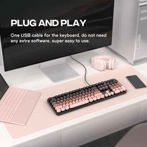 Dilter Wired Computer Keyboard, Full-Size USB Keyboard with Round Keycaps & Numeric Keypad, Plug-and-Play for Windows 7 8 10 11, PC, Laptop, Desktop, Home, Office - color: Mocha Gradient