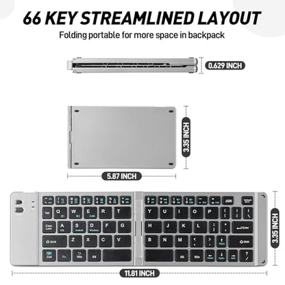 Guiheng Foldable Keyboard - Portable Rechargeable Full Size Ultra Slim Mini Folding Wireless Travel Keyboard for iOS Android Windows Smartphone Tablet and Laptop(Grey)
